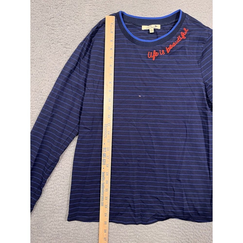 Les Serein Long Sleeve T-Shirt Blue Striped Large L Life is Beautiful Stitching - Picture 10 of 10